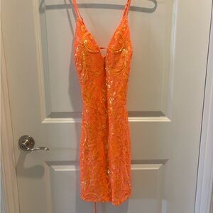 Orange Sequin Strappy Dress